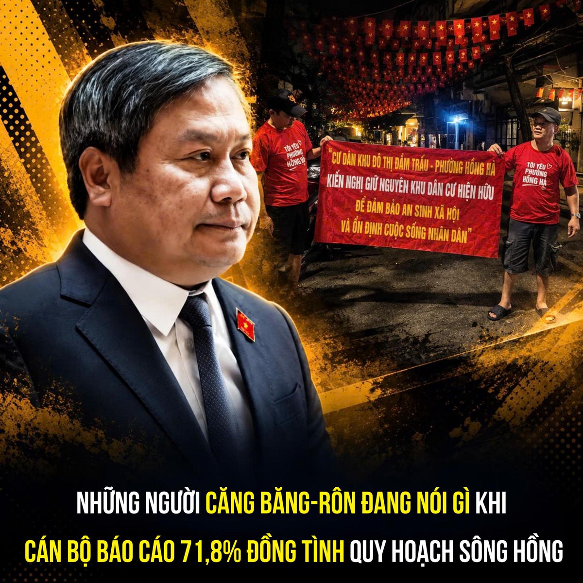 chantmmedia's tweet photo. 71,8% ĐỒNG TÌNH QUY HOẠCH SÔNG HỒNG: VẬY NHỮNG NGƯỜI CĂNG BĂNG-RÔN ĐANG NÓI GÌ?

Ngày 27/9/2026, Tiền Phong và nhiều báo đưa tin tại cuộc tiếp xúc cử tri, Tổng Bí thư, Chủ tịch nước Tô Lâm cho biết 71,8% người dân đồng tình với điều chỉnh Quy hoạch phân khu đô thị sông Hồng. Nhưng chính ông cũng nhấn mạnh đây mới là phác thảo, cần tiếp tục lắng nghe, đối thoại, công khai và tiếp thu ý kiến nhân dân, chuyên gia.

71,8% không có nghĩa 100% đã đồng ý với mọi thứ. Quy hoạch trải dài khoảng 40 km, diện tích 11.418 ha, liên quan trực tiếp tới đời sống hàng trăm nghìn người. Đồ án còn dự kiến dân số 800.000-1,2 triệu người, nhiều khu vực phát triển nhà cao tầng và có cả tháp Kỷ nguyên 109 tầng. Một con số tổng hợp không thể trả lời thay những câu hỏi: nhà ai bị ảnh hưởng ? Đất nào bị thu hồi ? Bồi thường bao nhiêu ? Tái định cư ở đâu ? Sinh kế sau di dời thế nào?

Những tiếng nói phản đối không thể bị gạt ra ngoài bằng hai chữ “đa số”. Luật Khoa ngày 14/9/2026 phản ánh nhiều người dân tại các điểm góp ý cho biết họ hoang mang về bản đồ, bồi thường và tái định cư; đồng thời ghi nhận việc người dân căng băng-rôn, mặc áo tập thể, gửi đơn kiến nghị với yêu cầu giữ khu dân cư hiện hữu.

Chuyên gia cũng đặt ra “lằn ranh đỏ”. KTS Trần Huy Ánh ngày 21/9 nói “ranh giới đỏ” của quy hoạch sông Hồng chính là không gian thoát lũ, gồm lòng sông và bãi sông giữa hai đê. PGS.TS Bùi Hoài Sơn cũng nhấn mạnh quy hoạch phải bảo vệ hành lang thoát lũ, môi trường, hệ sinh thái, di sản và ký ức cộng đồng ven sông.
Một quy hoạch lớn đến mức thay đổi diện mạo Hà Nội phải chịu được cả tiếng vỗ tay lẫn tiếng phản biện. Người dân căng băng-rôn không phải là chống phát triển; đôi khi đó chỉ là cách họ muốn nói: “Chúng tôi muốn biết tương lai của căn nhà, mảnh đất và cuộc sống của mình sẽ đi về đâu.”

Nếu thực sự lấy dân làm trung tâm, hãy công khai ai đồng ý, ai không đồng ý và Hà Nội tiếp thu từng nhóm ý kiến ra sao ? Đừng để “71,8%” trở thành chiếc ô che khuất những người đang đứng ngoài đường hỏi về chính ngôi nhà của họ.

#quyhoach #duansonghong #chantroimoi