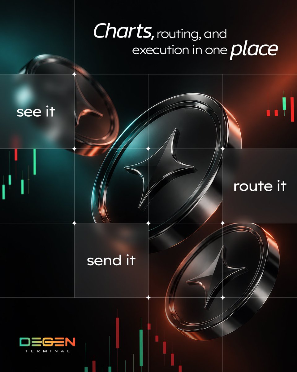 Dgen_Terminal's tweet photo. 5 tabs, 3 approvals, 2 dex aggregators and 1 missed entry later… you finally make a swap.

DegenTer puts the chart, routing, and execution all in one place.

Try it now 👉 https://t.co/Gr3wIq6Bcf https://t.co/MEPdTA4i2h