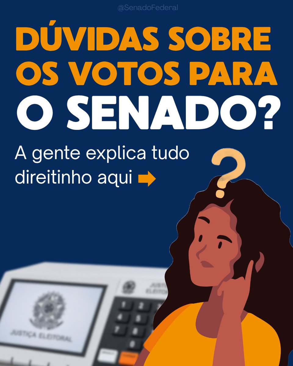 SenadoFederal's tweet photo. Nas Eleições 2026, cada eleitor ou eleitora poderá escolher dois candidatos ou candidatas ao Senado. Os votos devem ser dados a pessoas diferentes. Além disso, é importante prestar atenção ao número de três dígitos, conhecer os suplentes e pesquisar as candidaturas antes de ir às urnas.