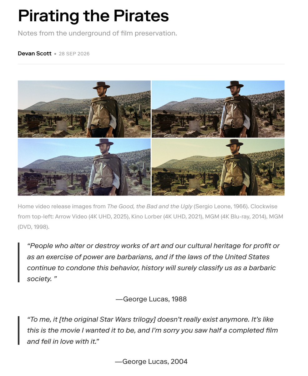 SadHillDevan's tweet photo. It's not often one gets the opportunity to make a pro-piracy case about film preservation, and yet here we are!

Thrilled this piece is out. Go read it. 

[Thanks @vrizov and @danielkasman for being terrific editors.] https://t.co/i20Z615GEN