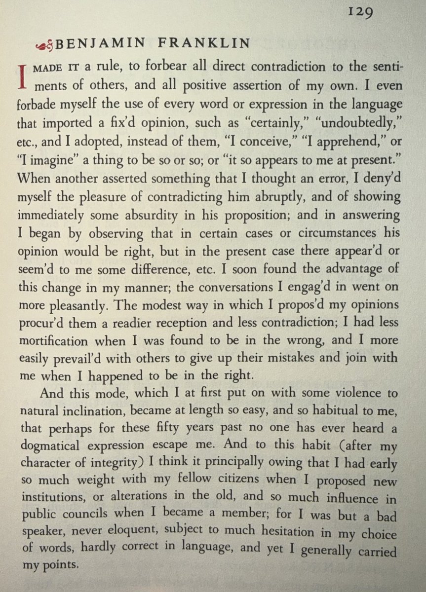 AlcuinPress's tweet photo. Ben Franklin’s famous debate advice in full

(and how to win arguments even if you’re socially awkward, bad speaker, etc) https://t.co/yQ7yaSYgAi