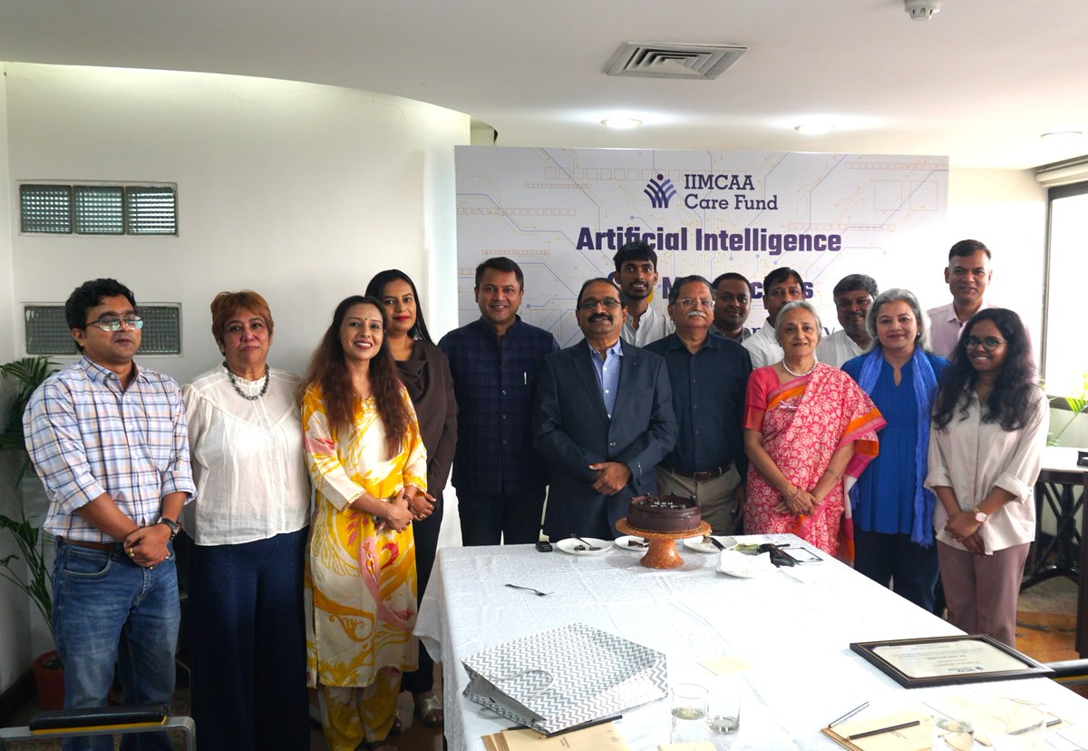 IIMCAACare's tweet photo. What began as an experiment in artificial intelligence (AI) upskilling, became a continuous learning journey!

The third and fourth sessions of IIMCAA Care Fund’s AI Masterclass were conducted on September 19, 2026 and September 26, 2026. The fourth and concluding session at India Habitat Centre, New Delhi, was attended by several participants who received their completion certificates from chief guest Dr. K. G. Suresh, Director, India Habitat Centre in the presence of Mr. Nitin Pradhan, Chairman, IIMCAA Care Fund and Mr. Sushil Singh, President, IIMCAA. Office bearers of IIMCAA including Mr. Atul Gupta, General Secretary, IIMCAA, Ms. Deeksha Saksena, Treasurer, IIMCAA, along with IIMCAA Care Fund trustees, Dr Simrat Gulati, Ms. Gayatri Rath, Mr. Animesh Biswas, Mr. Ritesh Verma and several alumni volunteers were present.

Led by alumnus and Editor-in-chief, PR Moment India, Ms. Paarul Chand, the concluding session focused on one of the most rapidly evolving applications of AI in communication: visual asset generation.

The session built on the previous class, conducted online on September 19, which took participants through the practical use of AI for research, verification and audience-specific communication. Through a hands-on case study, participants worked with the same brief to create both a news story and a press release.

In their feedback at the end of the last session the participants shared their experience and recommended continuation of AI learning. The first AI Masterclass may have concluded, but the learning does not have to. 01/03

#IIMCAA #IIMCAACareFund #AIMasterclass #AIinMedia #IIMCAlumni

@kg_suresh | @pradhnitin | @_sushilsingh | @simratgulati | @grath | @PaarulC | @BiswasAnimesh | @RiteshIIMC | @atuljurno | @DeekshaSaksena | @aryasadhna | @IIMCAA