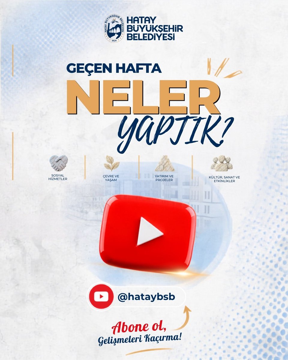 HatayBSB's tweet photo. Geçen hafta Hatay’ımız için neler yaptık?

Şehrimizin dört bir yanında hayata geçirdiğimiz çalışmaları haftalık bülten videomuzda bir araya getirdik.

📺 YouTube kanalımızdan izleyebilirsiniz: https://t.co/irDXbBHp7c https://t.co/OMQtSxPYdl
