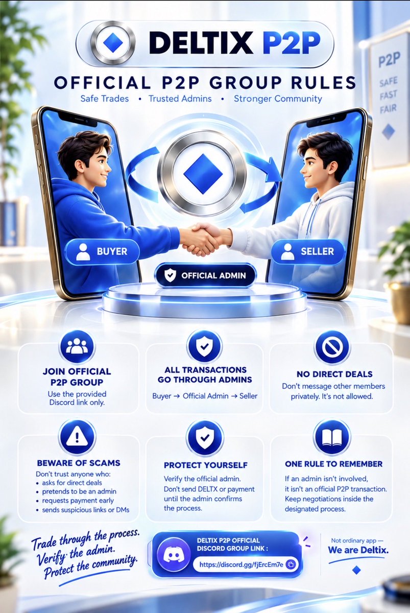 LateshShetty13's tweet photo. Due to WhatsApp policies, our Deltix P2P group has been moved to Discord.

Everyone is requested to join our official Discord for Deltix P2P and continue trading safely through the proper process.

🔗 https://t.co/drUSYEetou

See you on Discord! 💙
@Crypmatrx https://t.co/pWcBJF14Xs