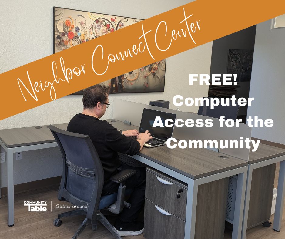 TheCoTableOrg's tweet photo. Need internet or computer access? Visit our Neighbor Connect Center for free computer access, Wi-Fi, printing, and more—right inside our new facility! Use it for job apps, schoolwork, or staying connected. Open during pantry hours. #DigitalAccess #Arvada https://t.co/YpHheg4iqr