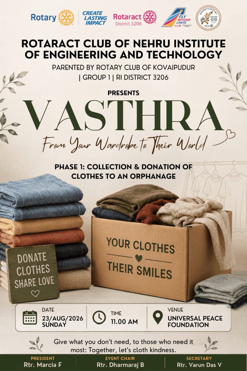 racniet's tweet photo. 👕 VASTHRA — From Your Wardrobe to Their World 🤍
A small contribution, a meaningful impact. Grateful to have been part of this clothing donation initiative.
#Vasthra #ClothingDrive #Rotaract #RID3206 #ServiceAboveSelf https://t.co/91drwowk2t