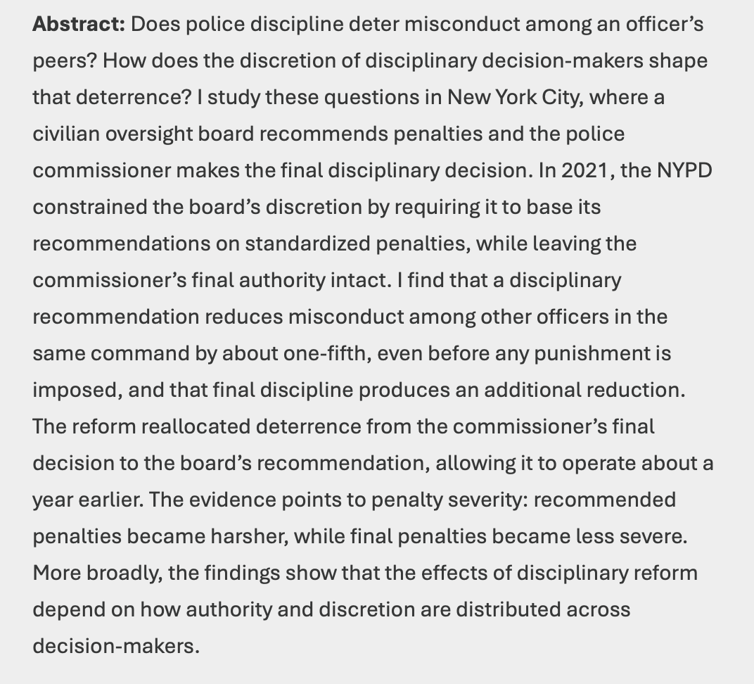 jenniferdoleac's tweet photo. The next ViCE seminar is this Thursday, October 1, at 1pm ET.  

Paulo Matos will present: "We Have Your Back? Discretion in Police Discipline and Peer Effects on Officer Misconduct" https://t.co/J0WzuD8St2