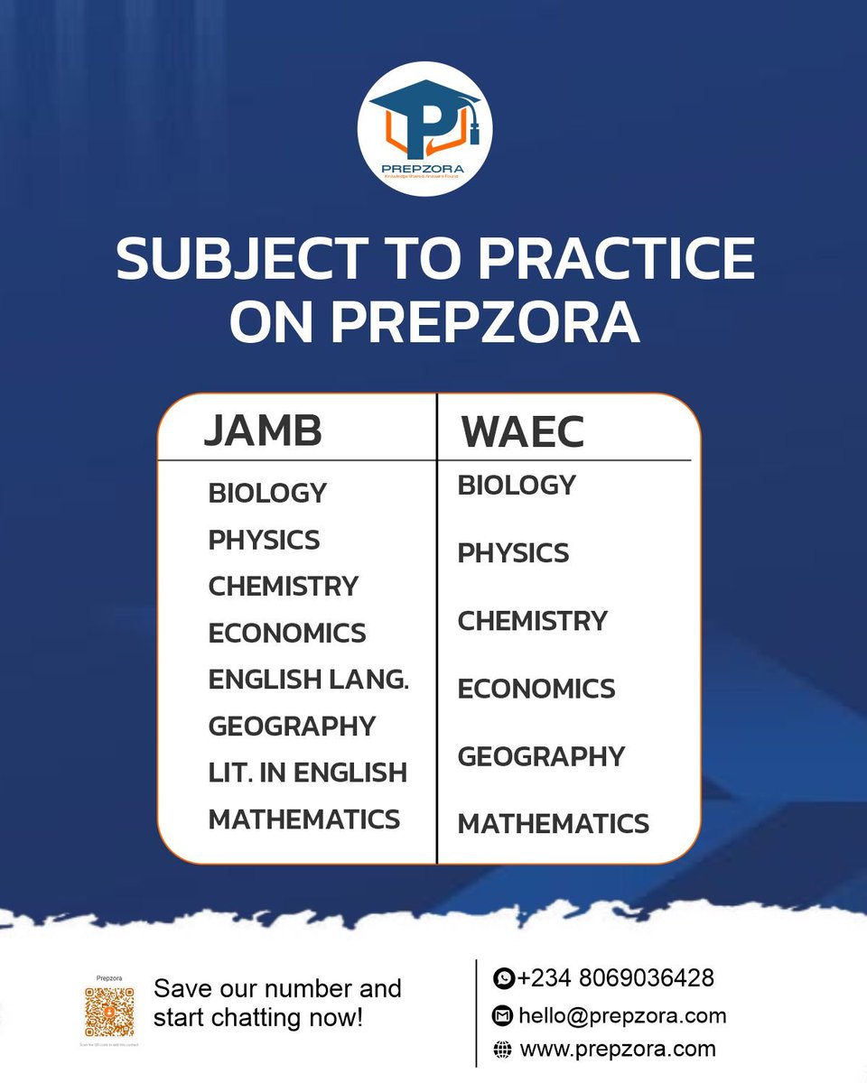 Prepzora's tweet photo. Don’t wait until exam day to discover you’re not ready.

Regularly practicing past questions helps you:
✅ Remember topics better
✅ Build confidence
✅ Identify weak areas
✅ Get familiar with exam questions

PREPZORA brings JAMB &amp; WAEC past questions together in one place. https://t.co/aJqn9o283o