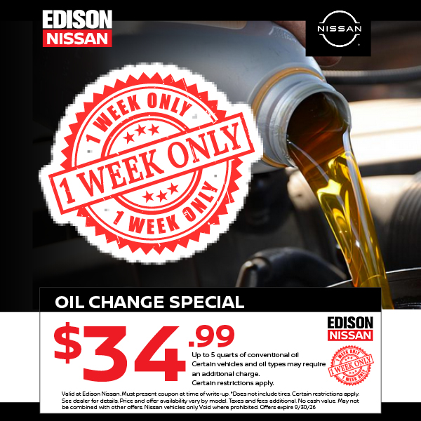 EdisonNissan's tweet photo. ONE WEEK ONLY — FRESH oil, FRESH Savings! 🛢️⏰💸
🔗 https://t.co/AuVpSGyoQn
.
.
.
#EdisonNissan #Nissan #Service #Savings https://t.co/13modPafR5