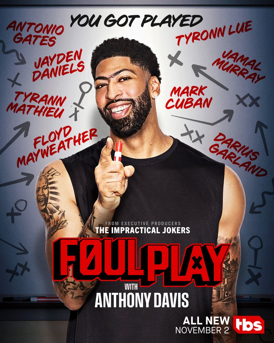 TBSNetwork's tweet photo. Clear your schedule. Foul Play with Anthony Davis is back November 2nd on TBS with fresh pranks, fresh marks, and fresh episodes! Follow for more #FoulPlay. https://t.co/nMI24IaQdz
