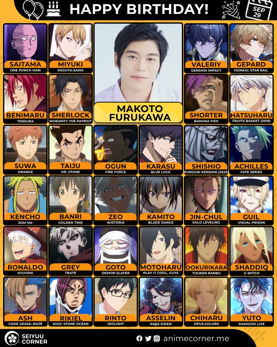 seiyuucorner's tweet photo. Happy birthday to Makoto Furukawa! 🎉 

Let's wish FuruMako all the best @M_Furukawa929 

#MakotoFurukawa #古川慎 #古川慎生誕祭2026 https://t.co/uC6zkfIDco