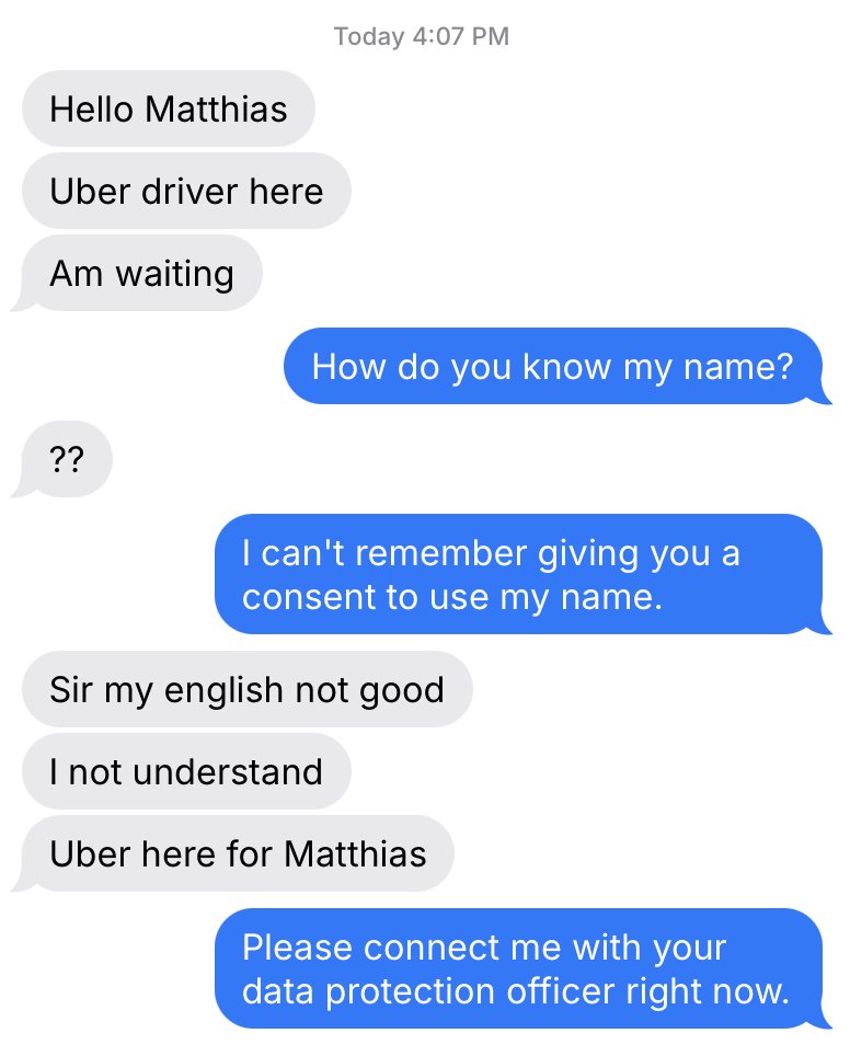 eurofounder's tweet photo. Please explain this @Uber or I will never use your services again. GDPR isn't something you can ignore in Europe. https://t.co/Mg4Otsh0fE