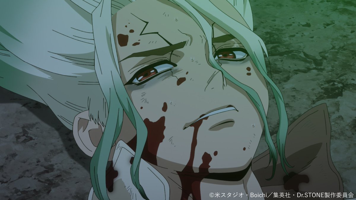 DrSTONE_exh's tweet photo. ━━━━━━━━━━━━━━━━ 🚀
TVアニメ「Dr.STONE」展 開催記念
        ストーリーを振り返り!!
🧪━━━━━━━━━━━━━━━

🧪第４期２２話 「また逢う日まで」🧪
スタンリー部隊との最終決戦で盾となり、倒れゆく大樹や龍水たち。絶望的な状況下で、遂にジョエルが石化装置を完成。千空の作戦を受け、コーンシティの仲間たちと命懸けの正面特攻で石化装置を発動させた！忌まわしい光を放ち、地球全てを包み込んでいく石化光線。スタンリーたちとの復活液争奪戦が激化する中、石化していく千空が最期に託したものは……。

「お役に 立つんだろ」

🗨️この話数で好きなシーンは？
コメントや引用リポストで教えてください🪨

TVアニメ「Dr.STONE」展は2026年12月より東京で開催予定✨
#DrSTONE