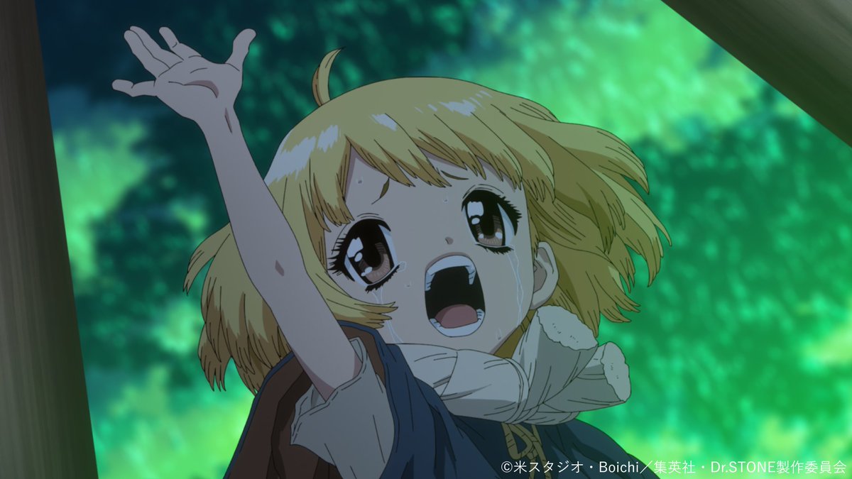 DrSTONE_exh's tweet photo. ━━━━━━━━━━━━━━━━ 🚀
TVアニメ「Dr.STONE」展 開催記念
        ストーリーを振り返り!!
🧪━━━━━━━━━━━━━━━

🧪第４期２２話 「また逢う日まで」🧪
スタンリー部隊との最終決戦で盾となり、倒れゆく大樹や龍水たち。絶望的な状況下で、遂にジョエルが石化装置を完成。千空の作戦を受け、コーンシティの仲間たちと命懸けの正面特攻で石化装置を発動させた！忌まわしい光を放ち、地球全てを包み込んでいく石化光線。スタンリーたちとの復活液争奪戦が激化する中、石化していく千空が最期に託したものは……。

「お役に 立つんだろ」

🗨️この話数で好きなシーンは？
コメントや引用リポストで教えてください🪨

TVアニメ「Dr.STONE」展は2026年12月より東京で開催予定✨
#DrSTONE
