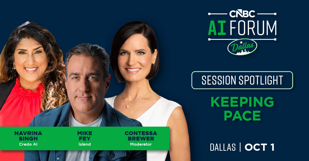 cnbcevents's tweet photo. THIS WEEK @contessabrewer talks with @CredoAI @navrinasingh and @island_io Mike Fey about governance, safeguards and keeping pace when it comes to rogue, autonomous AI agents &amp; AI-powered human hackers at the #CNBCAI Forum.

Learn more &amp; join us in Dallas: https://t.co/w0xfQt4nEp https://t.co/dxjNY527Vm