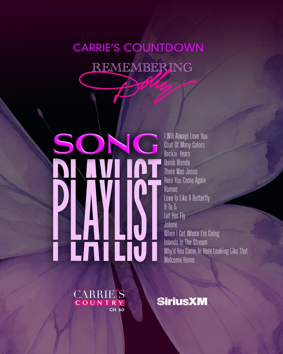 Carries_Country's tweet photo. Remembering Dolly, one song at a time.  Carrie’s "Remembering Dolly Countdown" pays tribute to a woman who has inspired her, and so many of us in countless ways.  Don’t miss this heartfelt episode celebrating a true legend. 🦋https://t.co/EqGw8RSXJv https://t.co/ryCNPfIMcX