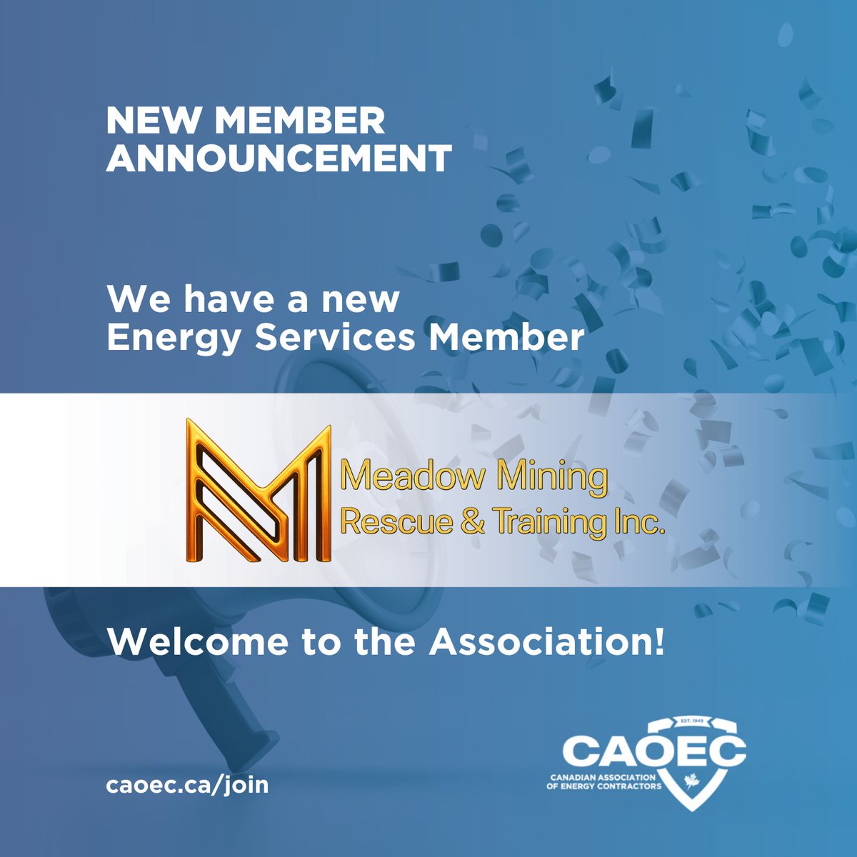 theCAOEC's tweet photo. It's #MemberMonday and we're happy to welcome a new Energy Services Member: Meadow Mining-Rescue and Training Inc.

Meadow Mining-Rescue &amp; Training Inc. brings expertise across underground and surface operations, mine management, HSE, emergency response, and workforce leadership. https://t.co/TBhRD8rmqa