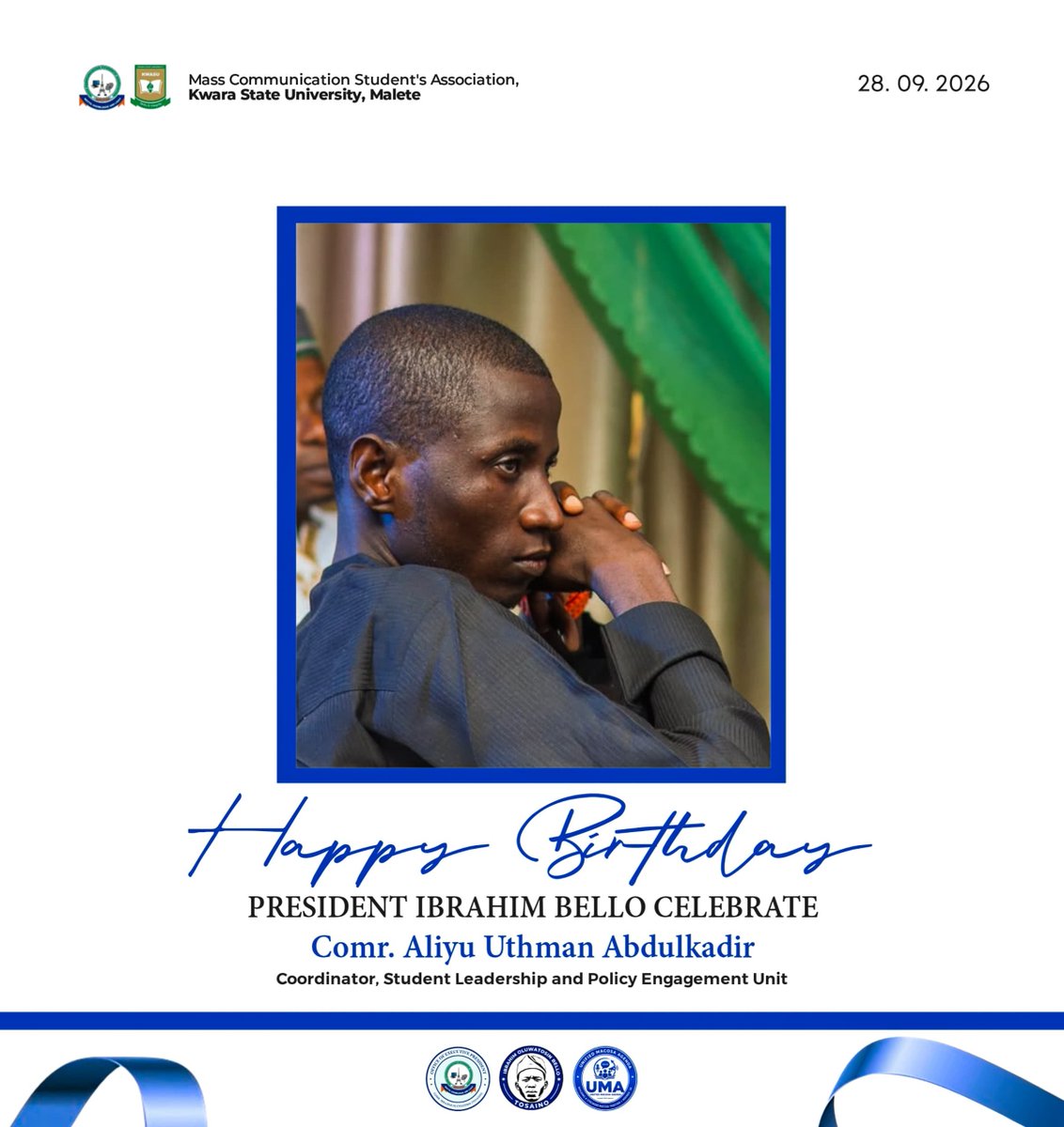 Tosaino_01's tweet photo. Happy Birthday to My Mentor, Leader of Leaders, and the Supreme Leader of Kwara State University.

Today, I celebrate an exceptional leader, mentor, and role model whose influence, wisdom, and commitment continue to inspire many of us.

Your leadership has made a remarkable impact, and I am grateful for the opportunity to learn from you and benefit from your guidance.

May Almighty Allah bless your new age with good health, greater wisdom, abundant success, and many more years of impactful leadership. May you continue to rise and achieve even greater heights.

Happy Birthday, Sir. More life, more grace, and more greatness.