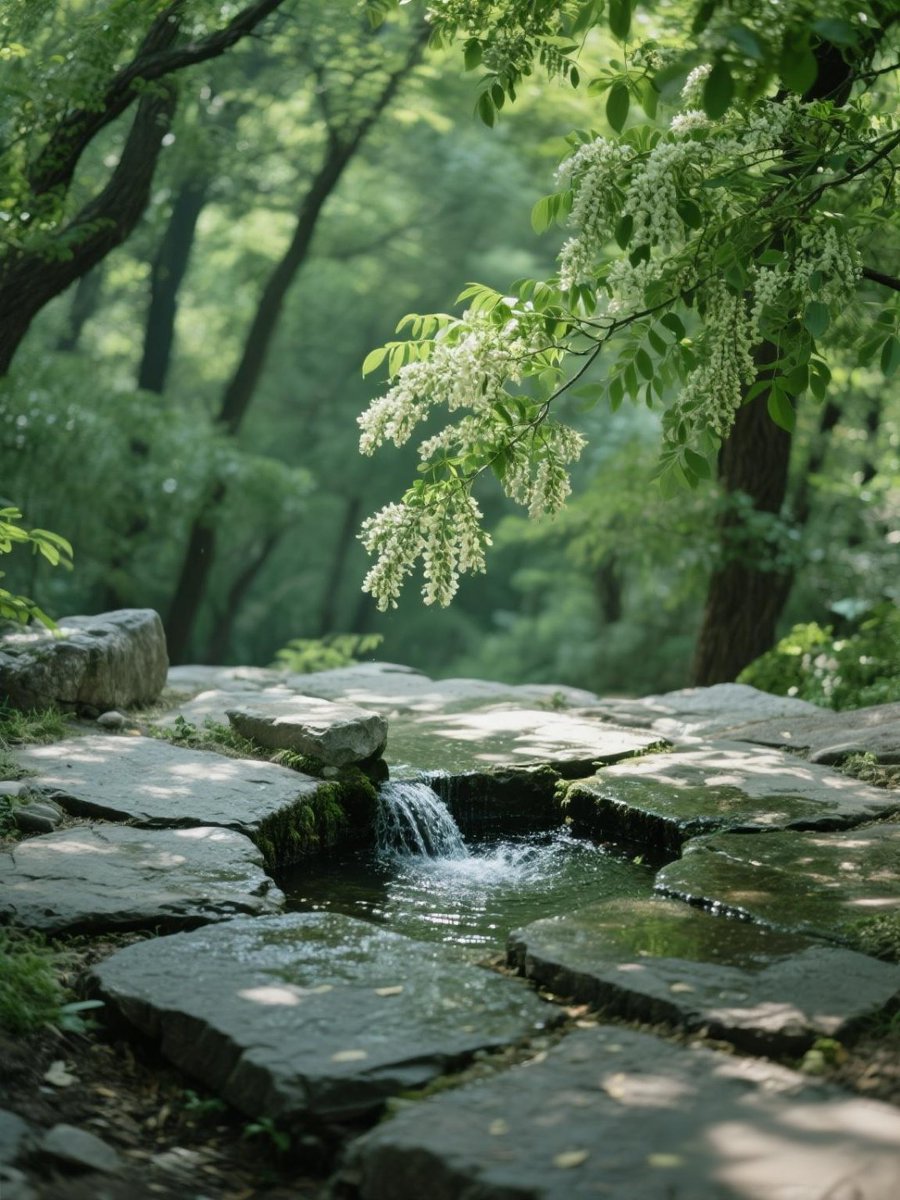 whsskrnlcksgspd's tweet photo. At the stop of the lane, light ripples on the creek—stone inlays dot the quiet scene, making every moment gentle and memorable. https://t.co/SMdM5tXZa3