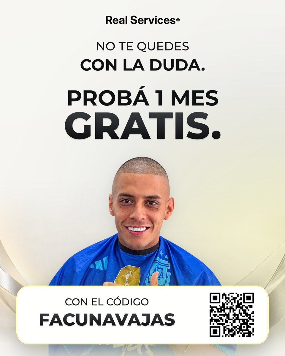 realservicesapp's tweet photo. ¡Bienvenido a la familia, @facunavajass 💛💈Nuevo embajador oficial de Real Services.  

Gracias a que Real Services te recomienda las barberías que hay en cada zona, Facu Navajas puede obtener buenas referencias para Visitarlos 😱 

📲 1 MES GRATIS código FACU NAVAJAS. https://t.co/CVBWlJJMjs