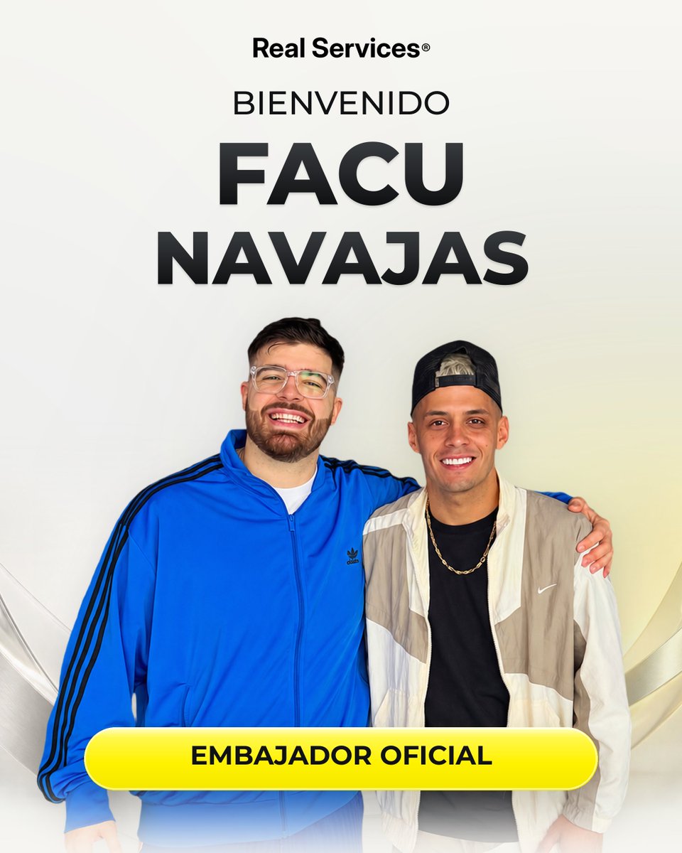realservicesapp's tweet photo. ¡Bienvenido a la familia, @facunavajass 💛💈Nuevo embajador oficial de Real Services.  

Gracias a que Real Services te recomienda las barberías que hay en cada zona, Facu Navajas puede obtener buenas referencias para Visitarlos 😱 

📲 1 MES GRATIS código FACU NAVAJAS. https://t.co/CVBWlJJMjs
