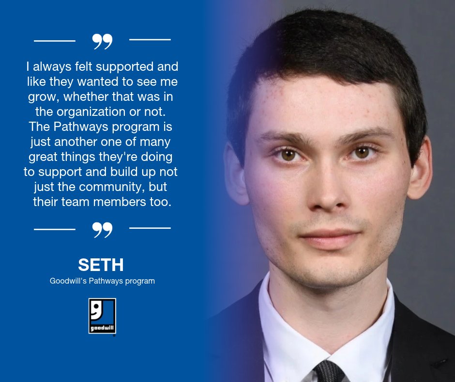 GoodwillSP's tweet photo. Big goals start with small steps. Through Goodwill's Pathways program, Seth received coaching and support to pursue a career in finance. Today, he's a relationship banker and continuing to build toward his future.

Read his full story at https://t.co/HNBWWOZwpS

#SuccessStory #MondayMotivation #GoodwillSP