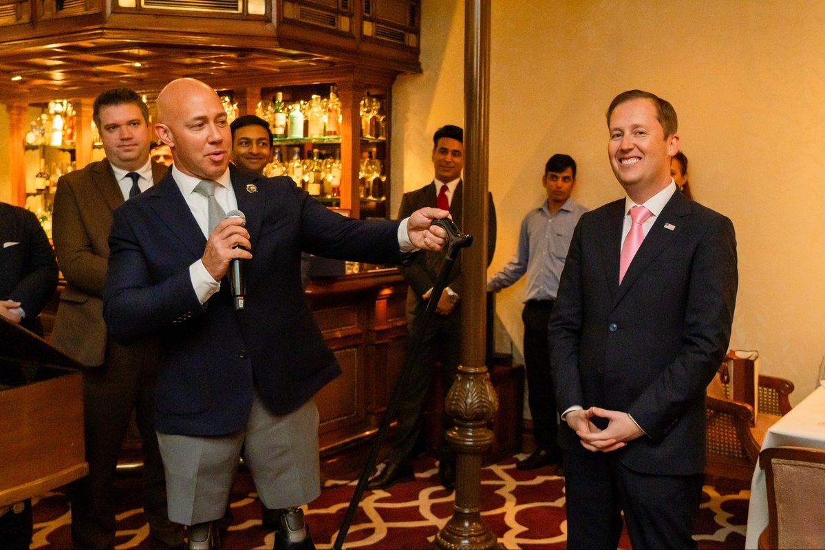 USAmbIndia's tweet photo. It is a privilege to welcome my friend, House Foreign Affairs Committee Chairman @RepBrianMast, to India. Your visit is a reminder of the strength of the India–US partnership and the value of candid friendship between our countries. https://t.co/ElOizN5Zl0