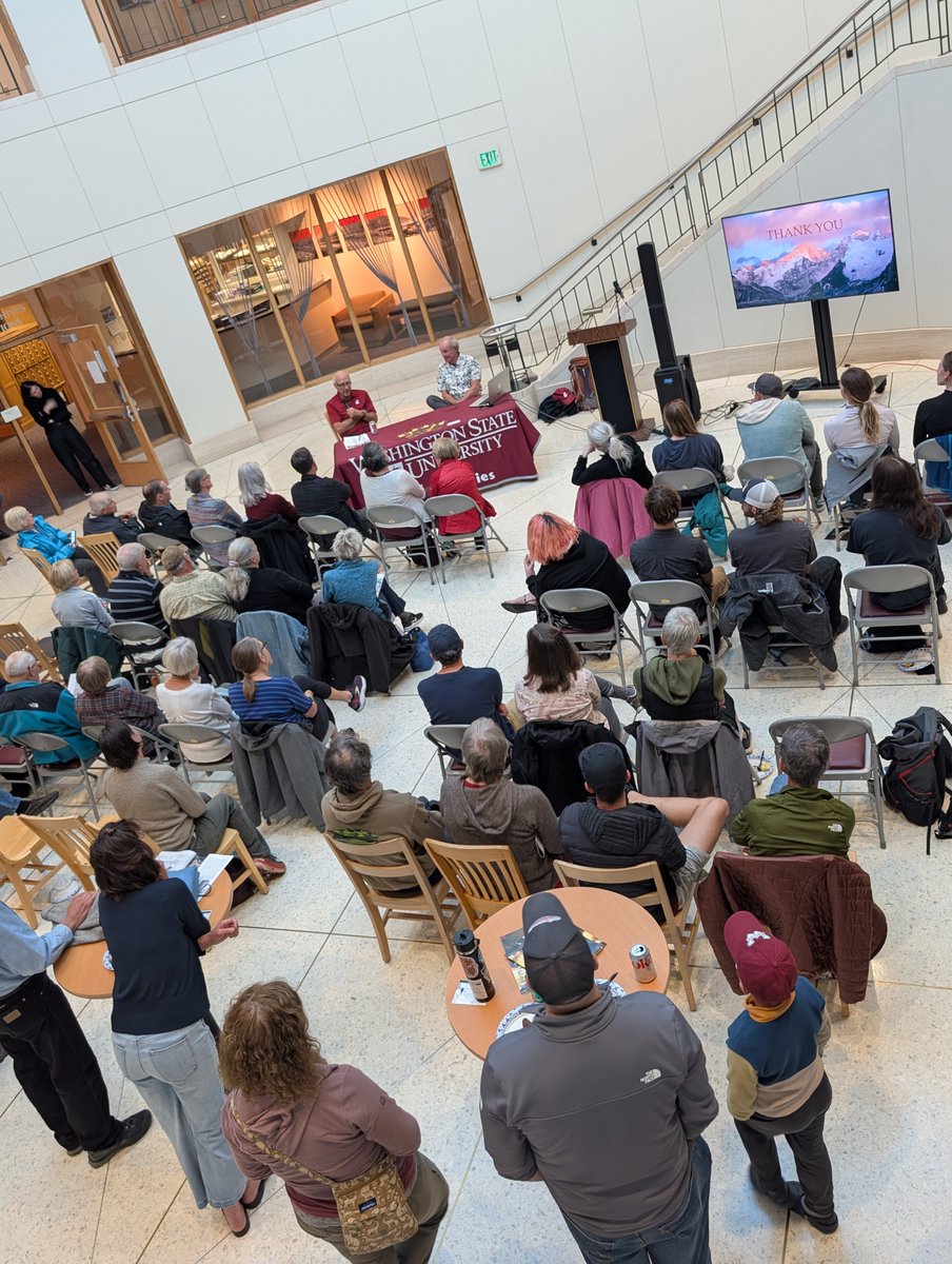 wsmagazine's tweet photo. A few more scenes from Friday's presentation, "The Mountaineering Life," sponsored by Washington State Magazine and @WSULibraries. If you missed the talk, you can still check out the exhibit, "Peak to Page," which runs through December. #WSU #GoCougs https://t.co/ui70LTPcLq https://t.co/eIWnrMrogA