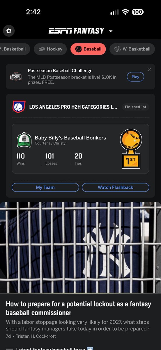 CourzLee's tweet photo. A bit of a brag on myself, but I won 2 out of 3 of my @MLB fantasy leagues. The last one I came in 5th, and, ironically, it was the one I actually thought was the most stacked. Gotta love the unpredictability of baseball and it’s players. #espnfantasy @YahooFantasy https://t.co/q4cU6qY6Es