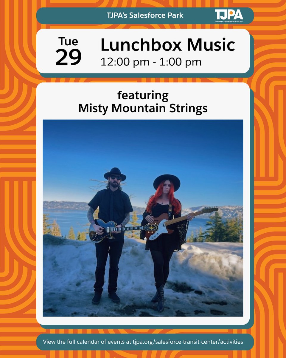 TransitCenterSF's tweet photo. 🎶 This week’s music lineup at TJPA's Salesforce Park!

Schedule update: Bluegrass Breeze on Saturday, September 3 has moved to 2 PM–5 PM as part of Harvest Fest. Come for the music and stay for the fall festivities! 🍂🪕 https://t.co/ZDNLWlTrQQ