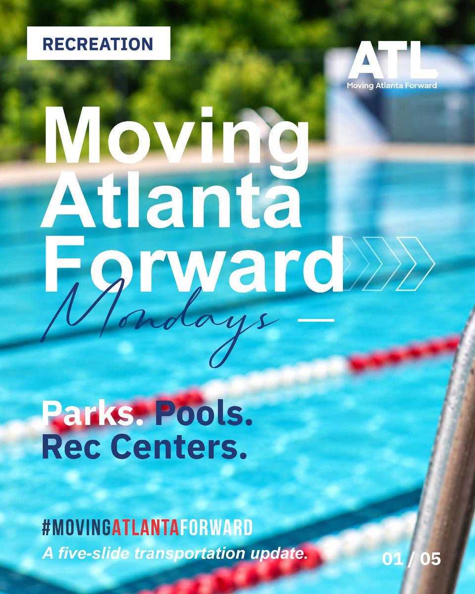 CityofAtlanta's tweet photo. Moving Atlanta Forward Monday: Parks. Pools. Rec Centers.
Investments in recreation are improving spaces across Atlanta where residents can play, move and connect. From rec centers to turf fields and neighborhood pools, projects are moving forward across the city. https://t.co/GirQsZOEGE