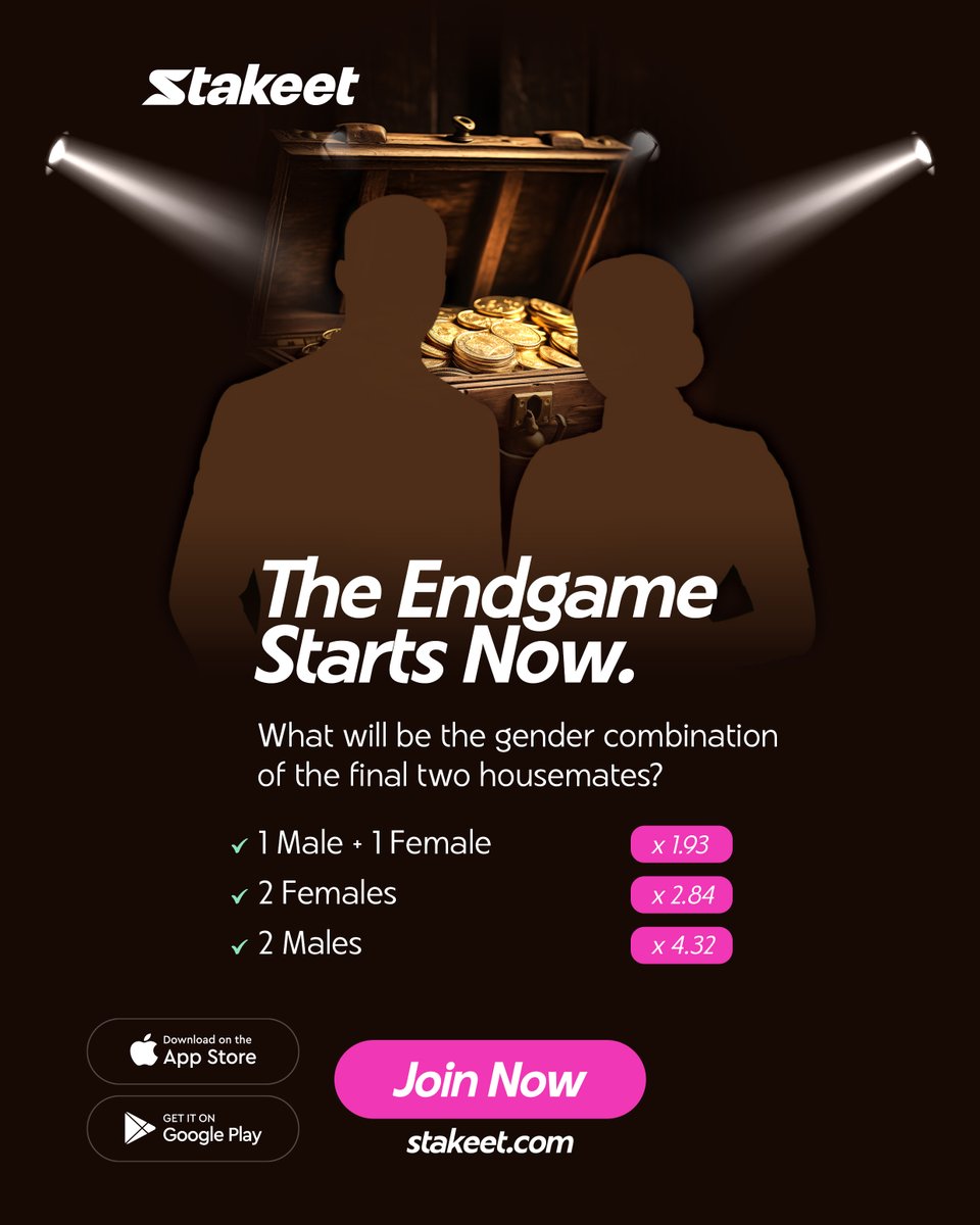 stakeetofficial's tweet photo. It all comes down to this. 👀🔥

The final week is here! 👑 Beyond who’s taking the crown, there are plenty more outcomes to predict.

Think you know how it ends? 👀

👉🏾 https://t.co/6kE5P3nf7M
https://t.co/zgfrfWjL8n
https://t.co/6pZ8QATCsc
https://t.co/88maWrdfrk

#Stakeet #BBNaijaS11 #BBNaija #BBNaijaFinale
