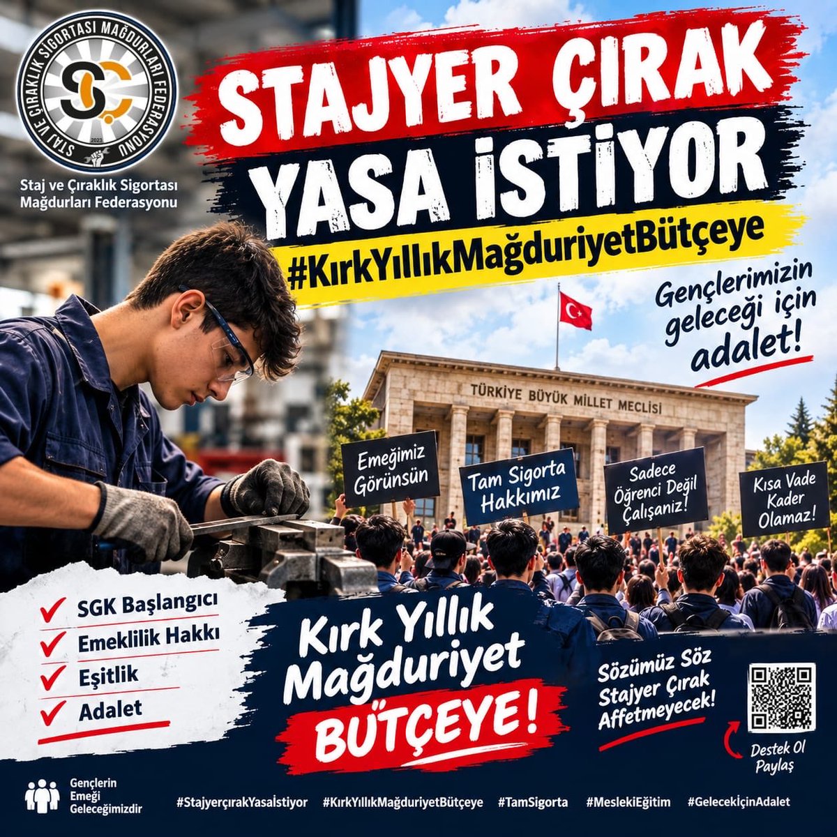 CirakStajFED's tweet photo. STAJ VE ÇIRAKLIK SİGORTASI MAĞDURLARI FEDERASYONU’NDAN MİLLİYETÇİ HAREKET PARTİSİ (MHP) KOMİSYON ÜYESİ MİLLETVEKİLLERİNE ÇAĞRI

@zuhal_karakoc 
@yclblt06 
@yasaryldrmMHP 
@mhpvahitkayrici 
@TmrOsmanagaoglu 
@SermetAtay 
@KverSemih 
@saffetsancakli 
@sadirdurmaz 
@Ramazannkasli 
@drpelinyilik 
@nacisanliturk 
@bakiersoymhp 
@MKalayci42 
@musakucuk2934 
@muharremvarli01 
@mleventbulbul 
@KarakayaMevlut 
@MehmetFendogluu 
@MehmetTaytakMHP 
@Mustafadmr79 
@lutfikasikci 
@LeventUysalNEV 
@kocakkonuralp 
@kamilaydinmhp 
@abdurrahmanbask
@ahmetozyurekmhp
@Celal_adan
@AyseSibelErsoy
@cumaliince51
@dbdevletbahceli
@E_SemihYalcin
@gokayyuksel10
@erkanakcay45
@KonalGazi
@YildizFeti
@fevzizirhlioglu
@PrfDrFilizKilic
@Avkthalilozturk
@basri_sonmez
@hlmdrgn
@iozyavuz1963
@ethemsedef
@ilyastopsakal
@ismakgul14
@ismailozdemirrr
@ifarukaksu
@buyukataman

Staj ve Çıraklık Sigortası Mağdurları Federasyonu olarak, çocuk yaşta üretime katılmış, alın teri dökmüş yüz binlerce vatandaşımızın yıllardır süregelen hak mücadelesini kararlılıkla sürdürüyoruz.

Milliyetçi Hareket Partisi’nin (MHP) son üç dönemin seçim beyannamelerinde açıkça yer alan ve kamuoyuna söz verilen "Staj ve çıraklık sürelerinin emeklilikte sigorta başlangıcı sayılması" vaadi, mağdurlarımız için bir temenninin ötesinde adaletin tecellisi için bir dayanak noktasıdır.

Bu bağlamda; Plan ve Bütçe Komisyonu, Adalet Komisyonu ve Milli Eğitim, Kültür, Gençlik ve Spor Komisyonu bünyesinde görev yapan MHP’li milletvekillerimize çağrıda bulunuyoruz:

Seçim beyannamelerinde yer alan bu taahhüdün hayata geçirilmesi için önümüzdeki yasama süreci tarihi bir fırsattır.

Komisyon süreçlerinde sergilenecek kararlı duruş, kanun tekliflerinin olgunlaşması ve meclis gündemine taşınması açısından kritik önem taşımaktadır.

Sanayinin, üretimin ve emektarın yanında duran bir anlayışla, MHP’li komisyon üyelerinin bu yasama yılında mağduriyetin çözümü için özverili bir şekilde ellerini taşın altına koyacaklarına inanıyoruz.

Yıllardır süren bu hak kaybının giderilmesi, sadece geçmişin mağduriyetini çözmekle kalmayacak, geleceğin çırak ve stajyerleri için de çalışma hayatına güvenle bakmalarını sağlayacaktır.

Federasyonumuz ve temsil ettiğimiz milyonlarca mağdur aile, komisyonlardaki bu süreci ve atılacak somut adımları yakından takip etmektedir.

Staj ve Çıraklık Sigortası Mağdurları Federasyonu

Stajyer Çırak Yasa İstiyor
#KırkYıllıkMağduriyetBütçeye