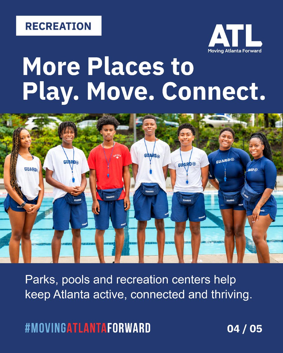 CityofAtlanta's tweet photo. Moving Atlanta Forward Monday: Parks. Pools. Rec Centers.
Investments in recreation are improving spaces across Atlanta where residents can play, move and connect. From rec centers to turf fields and neighborhood pools, projects are moving forward across the city. https://t.co/GirQsZOEGE