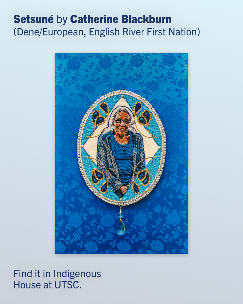 uoftalumni's tweet photo. As we head toward National Day for Truth and Reconciliation, discover Indigenous art in #UofT’s collection. Catherine Blackburn’s Setsuné centres her grandmother, whose beadwork and hide tanning inspired the artist from childhood. Explore the details 👇
#NDTR https://t.co/ZIindVK4Q9