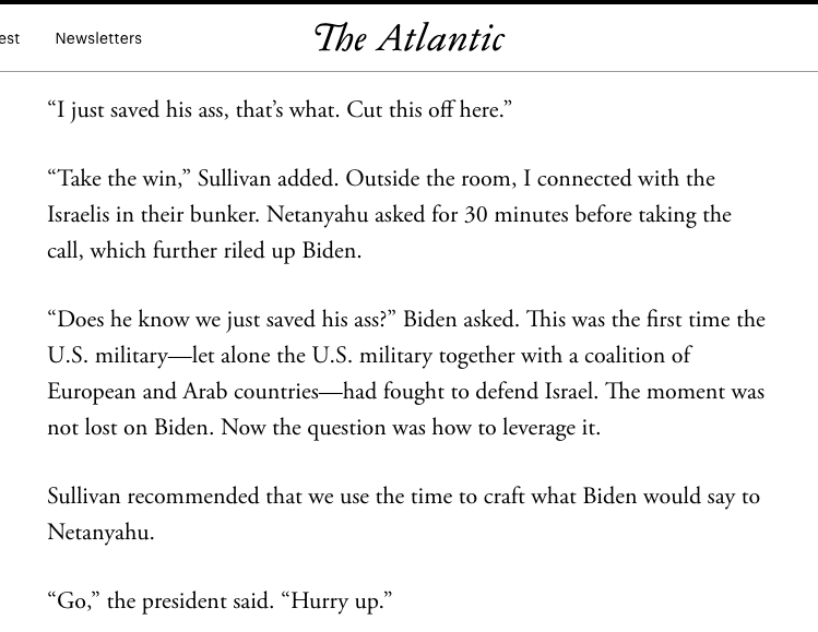 magi_jay's tweet photo. Biden used leverage to prevent broader ME war, as well as to promote human welfare w/in a warzone. Not only does he not get enough credit for this, he has been slandered as pro-"genocide." There are plenty of possible critiques, but the overall narrative is a crime against truth. https://t.co/HSDpZDV9Sk
