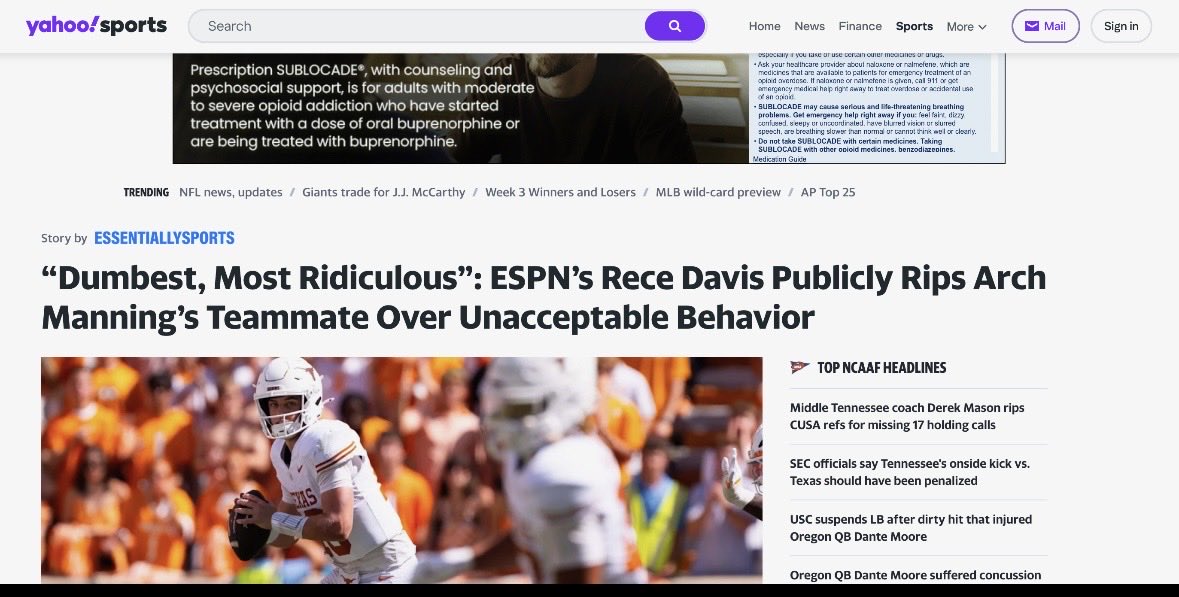 Mattbonnerfan1's tweet photo. @YahooSportsCFB genuinely what the hell are we doing here. Referring to Colin Simmons (the best defensive player in cfb) as โArch Manningโs teammateโ is just such terrible journalism I canโt put it into words. Who is being paid to write this?? #archmanning #colinsimmons #texas https://t.co/8cEaU221CY