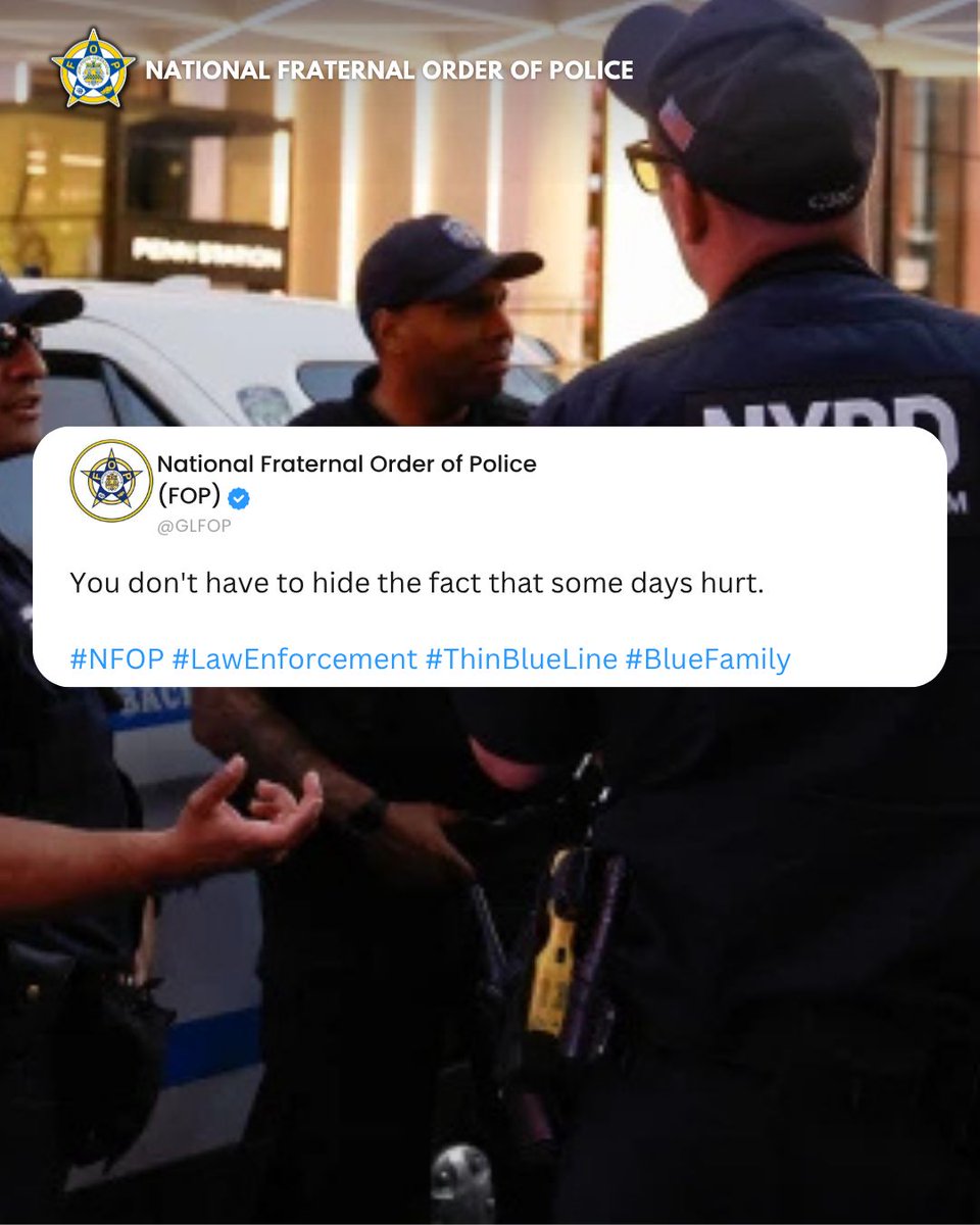 GLFOP's tweet photo. Being affected by something difficult doesn't make you less capable. It means you're human, and being human is not a weakness.
#OfficerWellness #LawEnforcement #FOP #MentalHealthMatters #BehindTheBadge https://t.co/wj8fAVJXF2