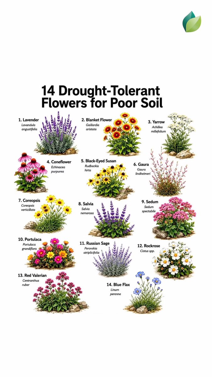 easygrowapp's tweet photo. 14 drought-tolerant flowers for poor soil! 🌵 Lavender, Yarrow, Sedum &amp; more.
Download Easy Grow app now!
#DroughtTolerant #GardenTips #EasyGrowApp https://t.co/jdIpMnRMkv
