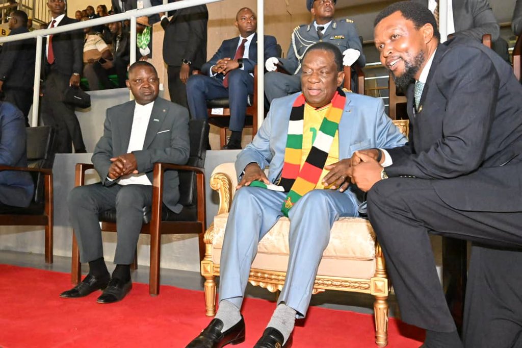 DeptCommsZW's tweet photo. H.E. President @edmnangagwa joins thousands of soccer lovers at the National Sports Stadium to watch the Africa Cup of Nations qualifier match between Zimbabwe and the Democratic Republic of Congo.

In an interview with the media at the end of the match, President Mnangagwa expressed satisfaction with the newly renovated National Sports Stadium, which he said now matches  international standards. The  President described the match as fantastic saying team had given its best. 

Zimbabwe lost 2-1 to the DRC.