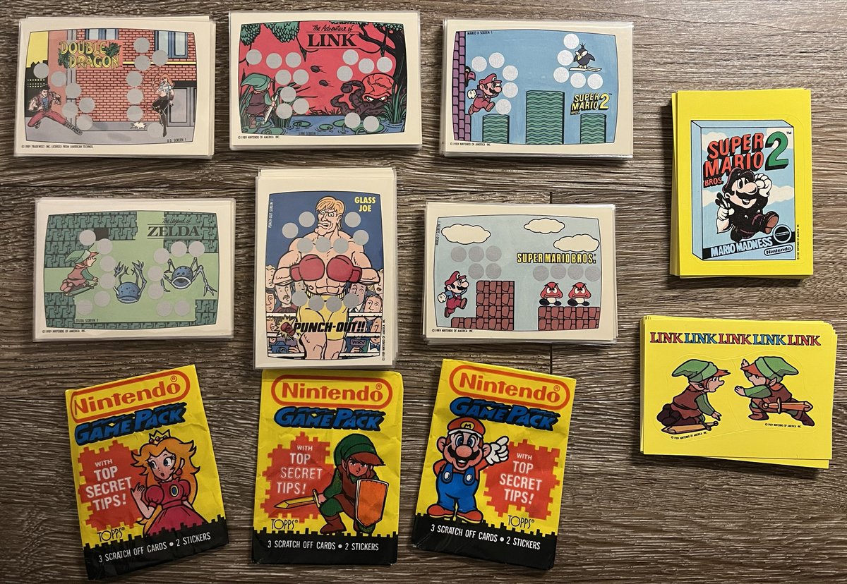 RetroFox8Bit's tweet photo. You know, 13 years ago @cinemassacre made a video on the Tiger handheld games as being the bottom of the barrel gaming but I do think there's one step below that. Topps released a set of Nintendo cards in 1989 with scratch-off game cards... https://t.co/0Xu0s01IxU