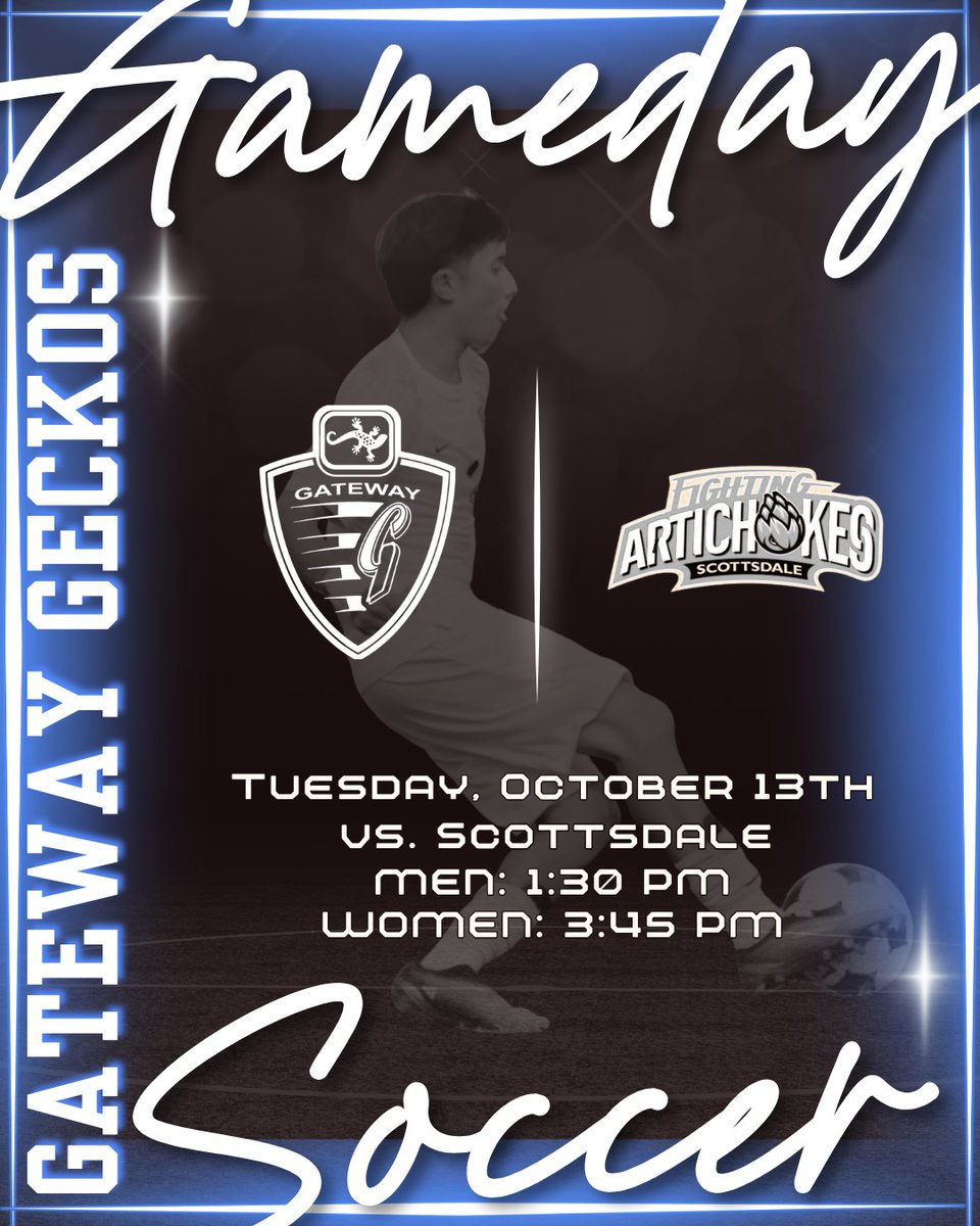 GateWayGeckos's tweet photo. 🦎⚽Soccer Gameday! ⚽🦎

⚽ @GateWaySoccer Men
🕐 1:30 PM
⚽ @GateWaySoccer Women
🕐 3:45 PM
🆚 @SCCArtichokes 
📍 @smcccougar

@gatewayaz @accac_sports @NJCAA https://t.co/h5OQfJWroa