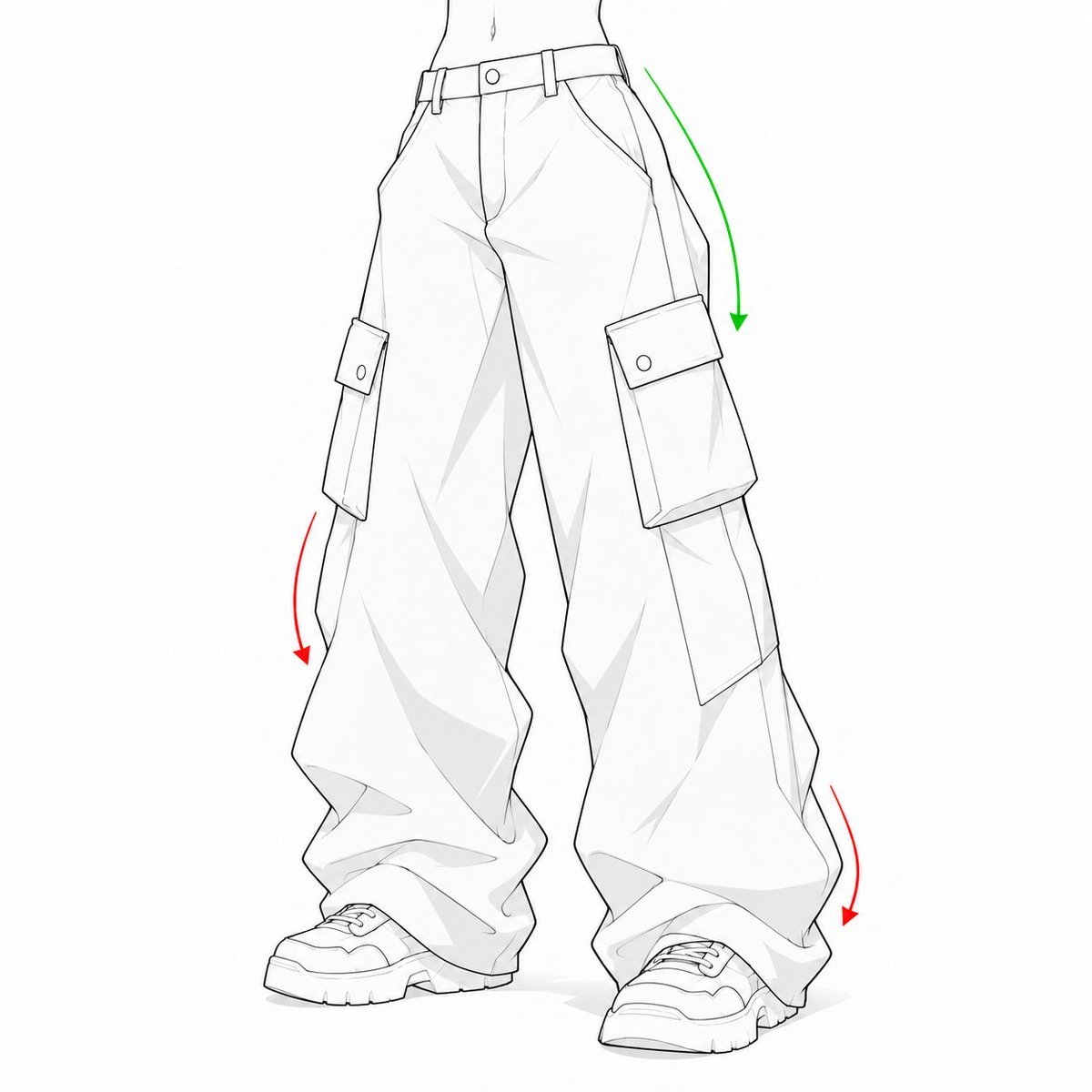 FormSketch_'s tweet photo. Build the legs first, then add the volume of the pants. Large folds usually appear where the fabric bends, compresses, or meets the shoes. https://t.co/FFGrpsWwPA