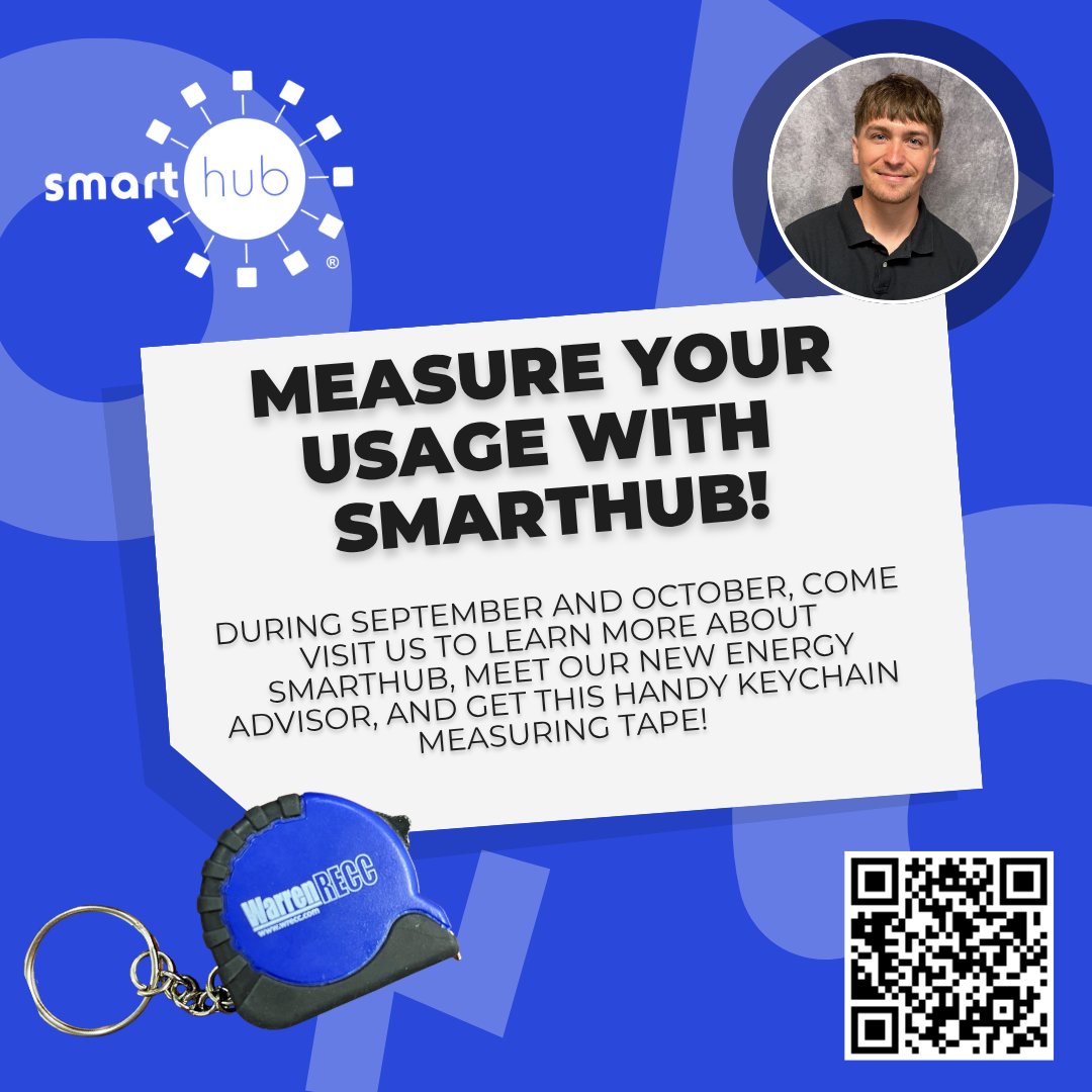 WarrenRECC's tweet photo. Don't forget! Just a few weeks left to get your Warren RECC measuring tape when you stop in to learn more about SmartHub or visit our NEW Energy Advisor! https://t.co/emvRMOEzb6