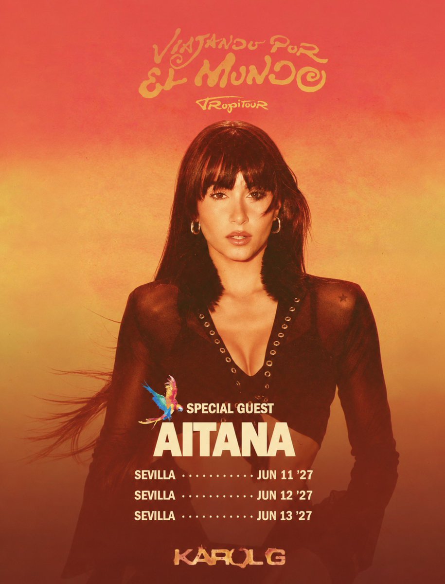 unveranorosa's tweet photo. 🚨¡OLÉ, ESPAÑA! 🇪🇸 

Judeline, Aitana, BB Trickz y Lola Índigo serán las encargadas de abrir las fechas del Viajando Por El Mundo: Tropitour de KAROL G en Barcelona, Sevilla y Madrid🔥✨🩵
