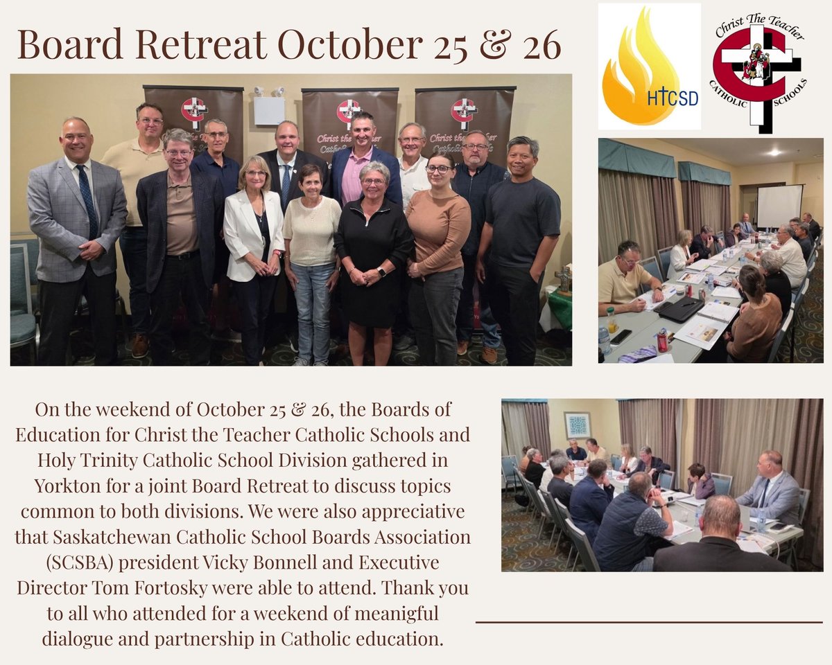 CTTCS_212's tweet photo. Thank you to Board members from @CTTCS_212 @HolyTrinitySD &amp; @SkCSBA for joining for a great weekend of learning and dialogue. #CatholicEdSK https://t.co/VYy78isKJC