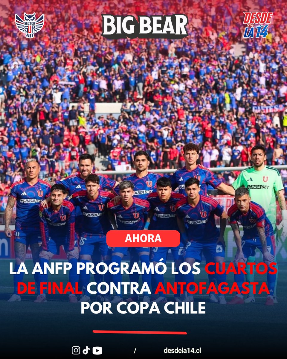 desdela14's tweet photo. 🔵🔴 DESDE LA 14 | ¡PROGRAMADOS LOS CUARTOS! 🏆

🆚 Universidad de Chile enfrentará a Antofagasta por Copa Chile.

✈️ IDA: 7/10 | 19:00 hrs | Antofagasta
🏟️ VUELTA: 21/10 | 20:00 hrs | Estadio por definir

💬 ¿Qué esperas de la llave?

#UdeChile #CopaChile https://t.co/WilSGX98Id