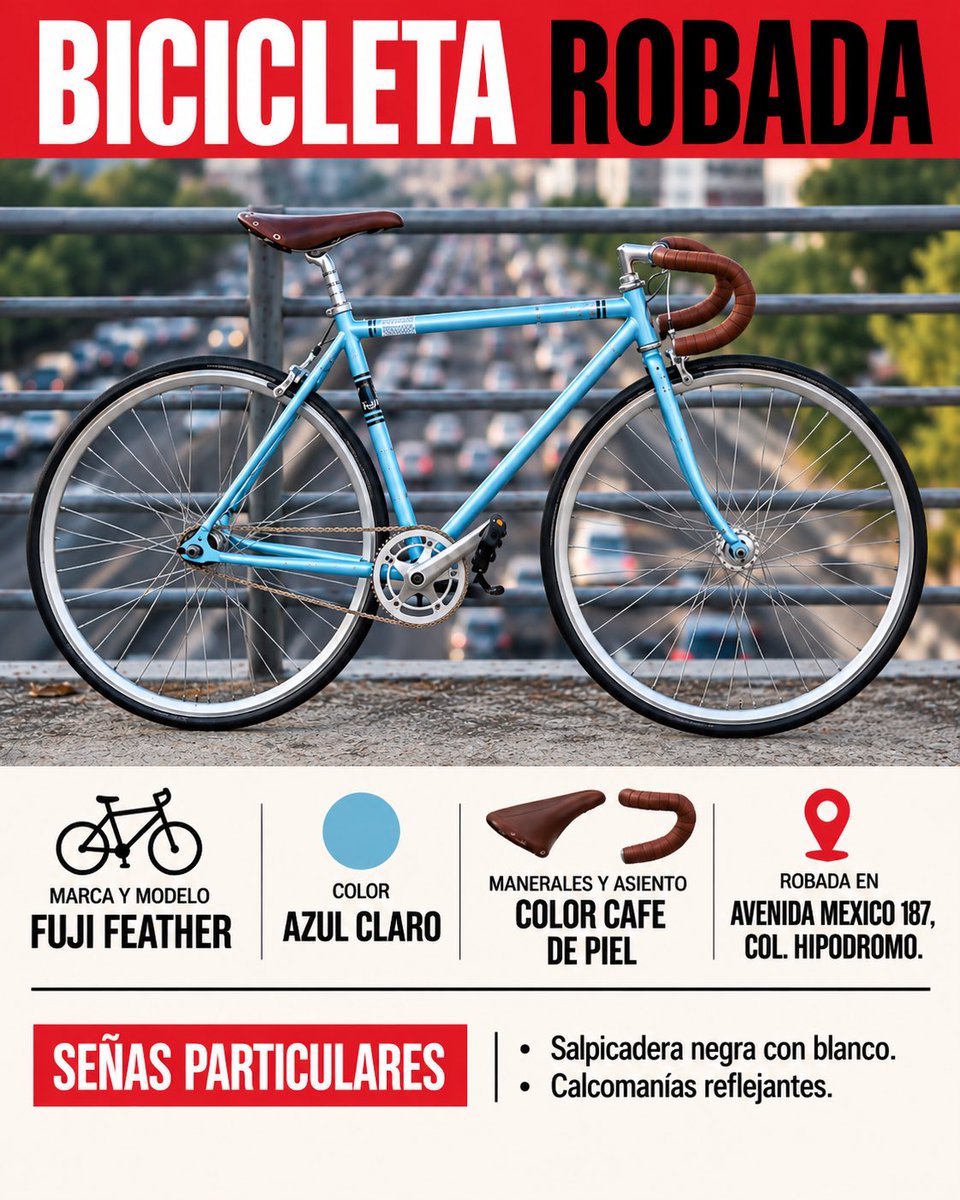 BicireporteraDF's tweet photo. Ayúdenme a compartir mi bicicleta.
Fue robada en la Col. Hipódromo Condesa 

Les ruego me ayuden compartiendo. https://t.co/HzRDO0XABs