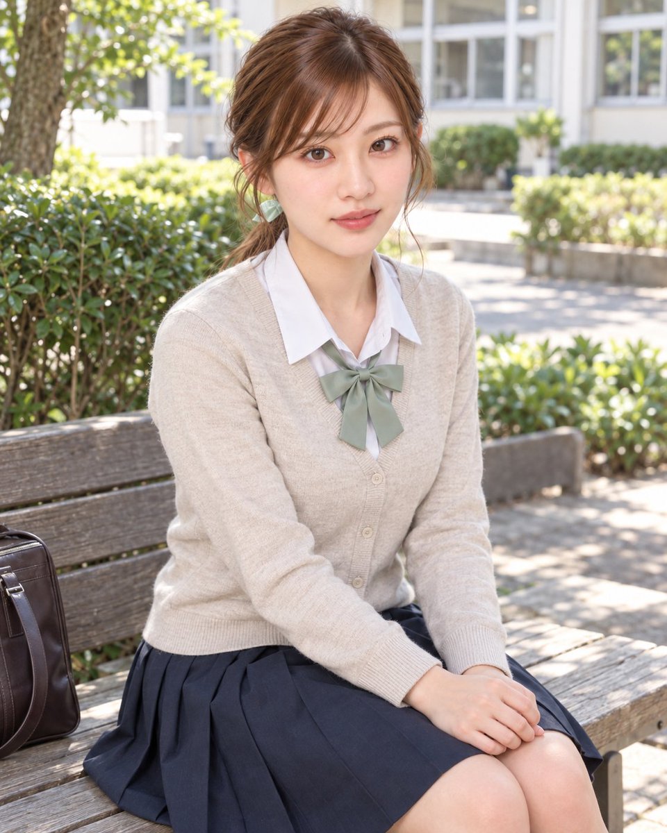 AiRis_project's tweet photo. お昼休み、ここでひと息つこ？💚

さっきの話、続き聞きたいな。
急がなくていいから、ゆっくり聞かせてね。
制服コーデで、中庭のひと休み。

#AiRis #アイリス
#森川澄花 #AIアイドル https://t.co/xvQUfgE2bA