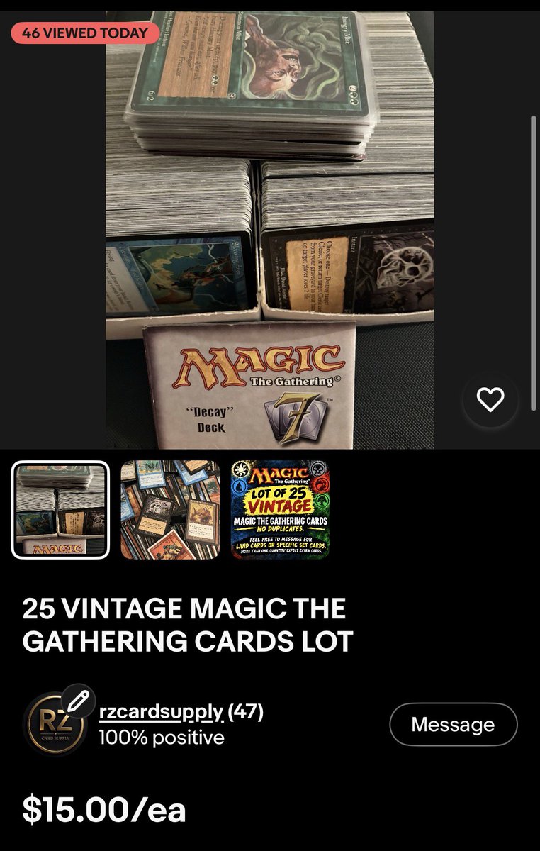RZCARDSUPPLY's tweet photo. Grab a stack of vintage Magic The Gathering cards! 25 for $15!
👇🏼👇🏼👇🏼👇🏼👇🏼👇🏼👇🏼
https://t.co/vTmqkXiSRI

 ⁠#MTG⁠
 ⁠#MagicTheGathering⁠
 ⁠#MTGCommunity⁠
 ⁠#MTGFamily⁠
#MTGDeals⁠
 ⁠#MTGMarket⁠
 ⁠#MTGForSale https://t.co/5CW9I7zofd